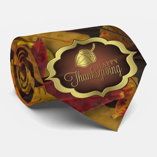 Necktie - Autumnal Happy Thanksgiving (Rolled)