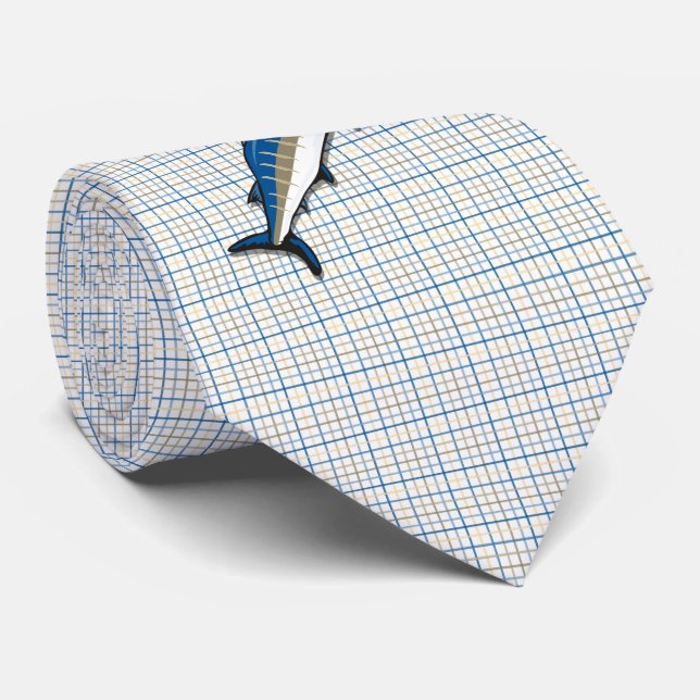 Necktie - Blue Marlin on Plaid (Rolled)