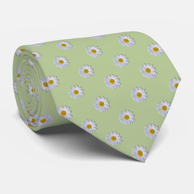 Necktie - New Daisy on Sage (Rolled)