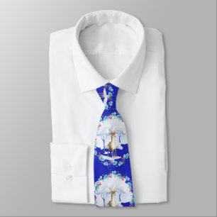 Necktie with a Deer in Blue & White
