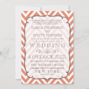 Nectarine Orange Chevron Stripes Wedding Invite