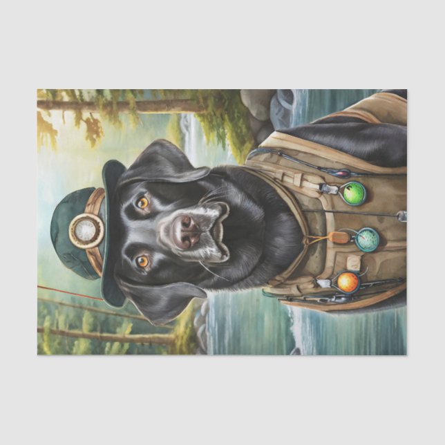 Ned goes to the Lake, Black Lab in Fishing Vest Tissue Paper (Front)