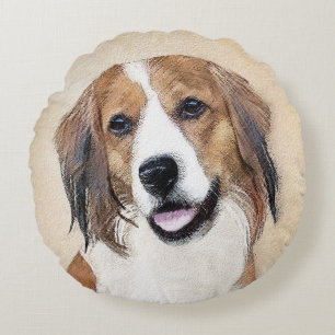 Nederlandse Kooikerhondje Painting - Dog Art Round Pillow