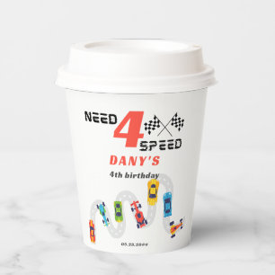 Need 4 Speed Motor Car Racing Boy Fourth Birthday Paper Cups