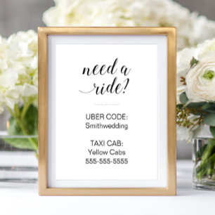Need A Ride Wedding Transportation Sign -Alejandra