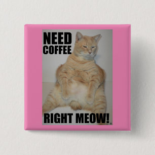 NEED COFFEE RIGHT MEOW! Manx Cat Sitting Funny 2 Inch Square Button