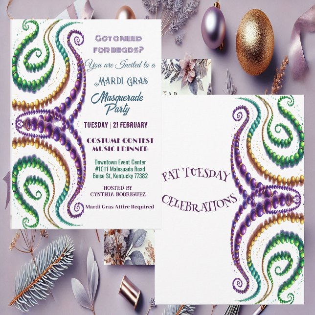 Need for Beads Mardi Gras Colours Masquerade Party Invitation (Need for Beads Mardi Gras Colors Masquerade Party Invitation)