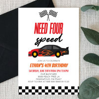Need Four Red Flame Race Car 4th Birthday Party