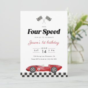 Need Four Speed 4th Birthday Vintage Race Car Invitation