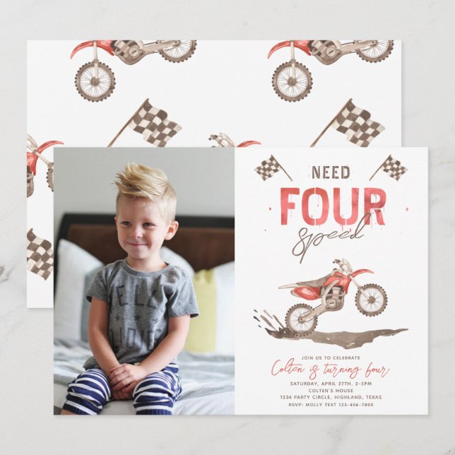Need FOUR Speed Birthday Invitation | 4th (Front/Back)