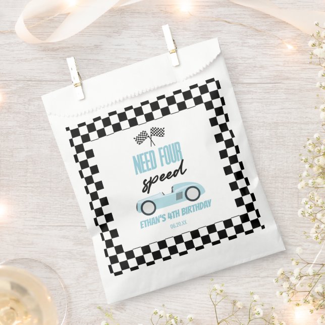Need Four Speed Blue Race Car 4th Birthday Party Favour Bag (Clipped)