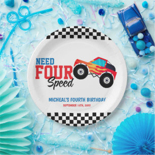 Need Four Speed Monster Truck Paper Napkin Paper Plate