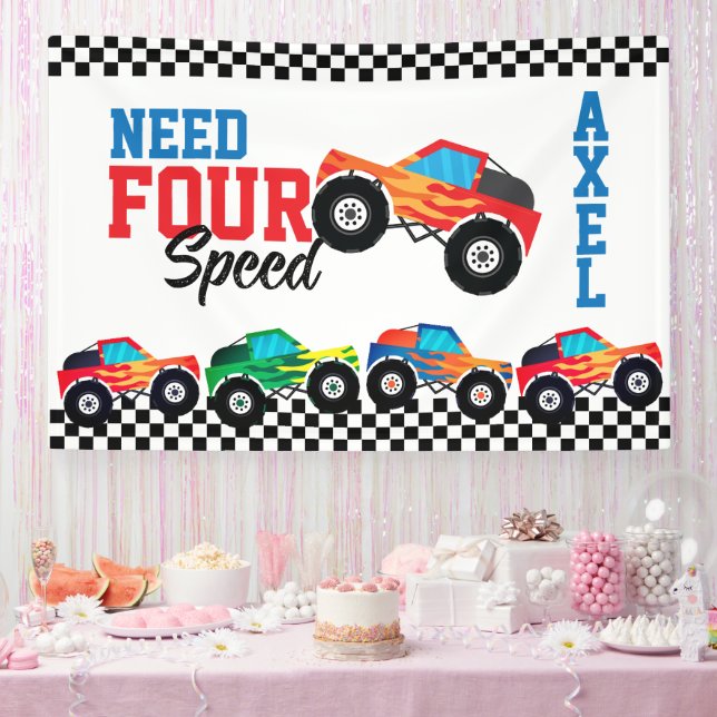 Need Four Speed Monster Truck Race 4th Birthday Ba Banner (Party)