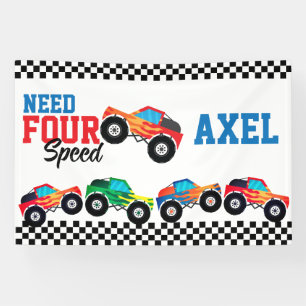 Need Four Speed Monster Truck Race 4th Birthday Ba Banner