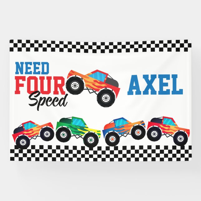 Need Four Speed Monster Truck Race 4th Birthday Ba Banner (Horizontal)