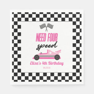 Need Four Speed Pink Race Car 4th Birthday Party Napkin