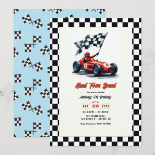 Need Four Speed Race Car 4th Birthday Party Invitation