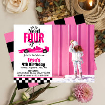 Need Four Speed Race Car Girl 4th Birthday Photo