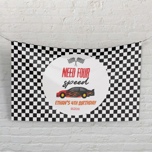 Need Four Speed Red Race Car 4th Birthday Party Banner