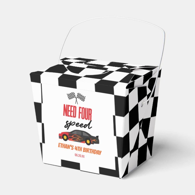 Need Four Speed Red Race Car 4th Birthday Party Favor Box (Front Side)