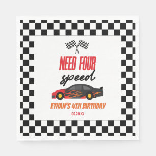 Need Four Speed Red Race Car 4th Birthday Party Napkin