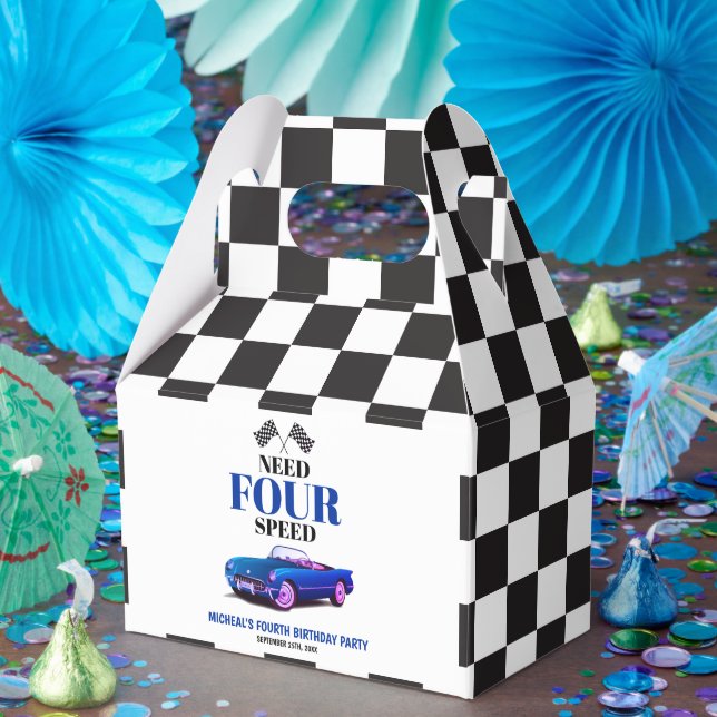 Need Four Speed Sports Car Blue Fourth Birthday Favor Box (Party)