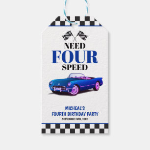 Need Four Speed Sports Car Blue Fourth Birthday Gift Tags