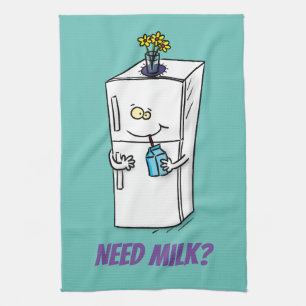 Need milk refrigerator cartoon illustration kitchen towel
