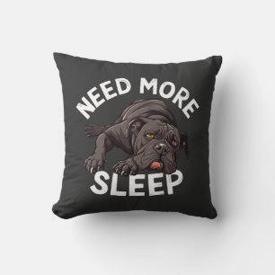Need More Sleep Bulldog Illustration for Dog Throw Pillow