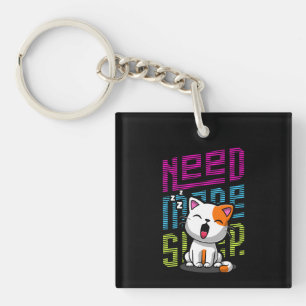 Need more Sleep Funny Cat cute yawn expression Keychain