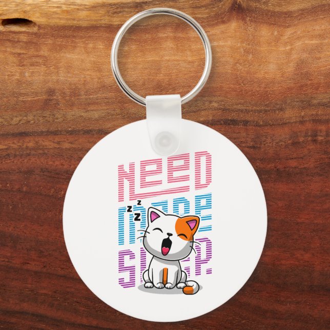 Need more Sleep | Funny Cat cute yawn expression Keychain (Front)