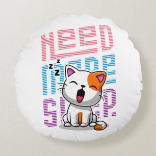 Need more Sleep Funny Cat cute yawn expression Round Pillow