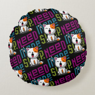 Need more Sleep Funny Cat cute yawn expression Round Pillow