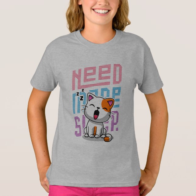Need more Sleep | Funny Cat cute yawn expression T-Shirt (Front)