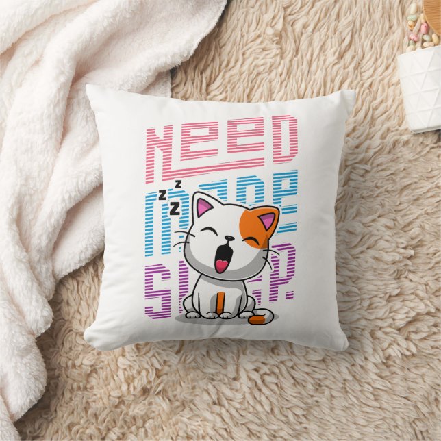 Need more Sleep | Funny Cat cute yawn expression Throw Pillow (Blanket)