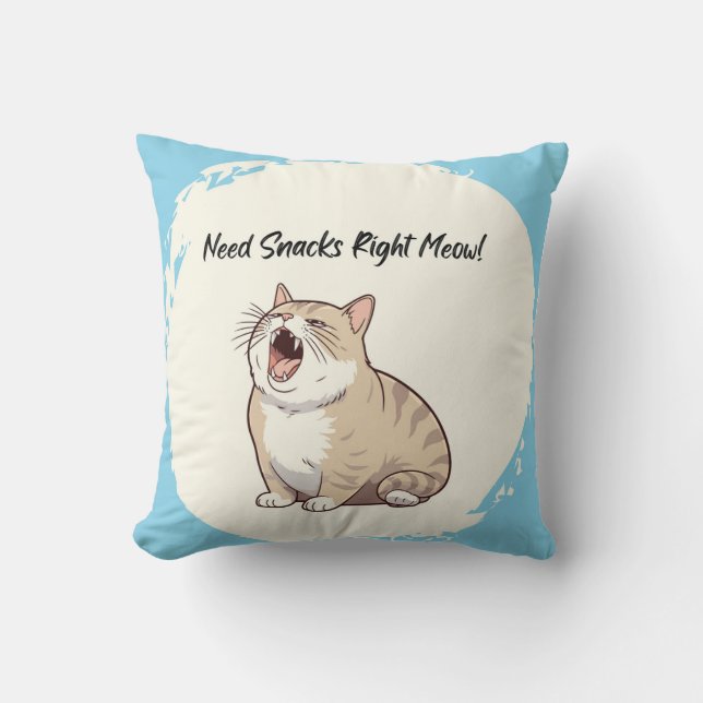 Need Snacks Right Meow Throw Pillow (Front)
