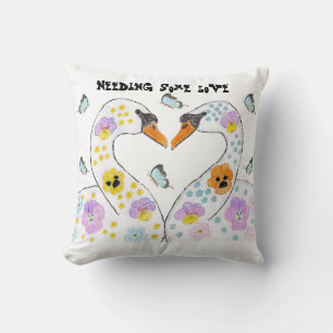 Needing some love Swans Throw Pillow