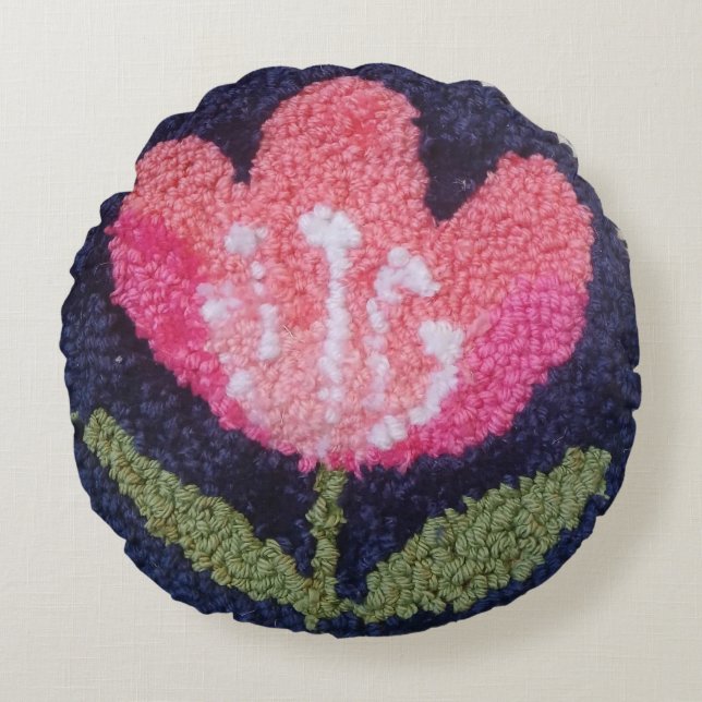 needle punch pink flower design pillow (Front)