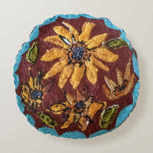 Needle Punch Shabby Chic sunflowers round pillow