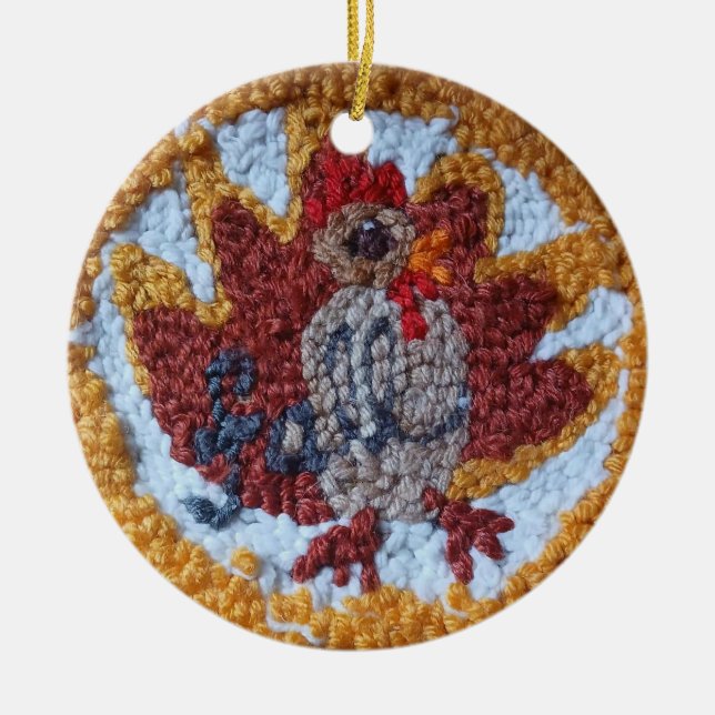 needle punch turkey design decorative ornament (Front)