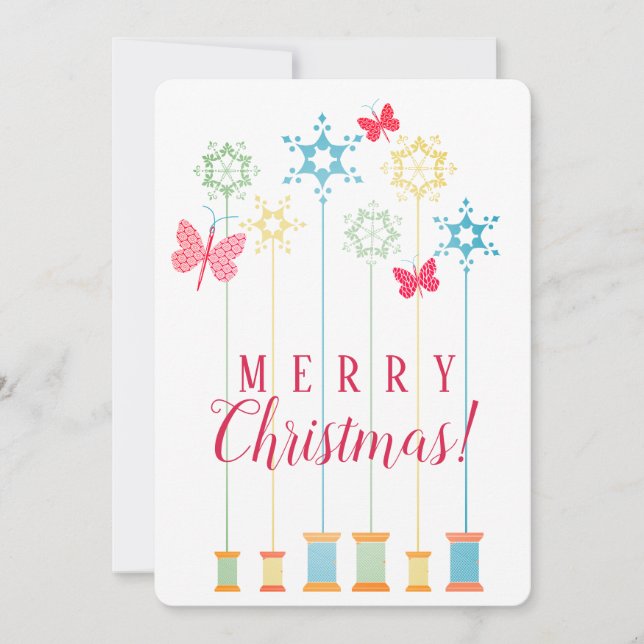 Needle thread butterflies crafts Christmas card (Front)