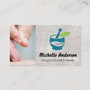 Needle to Skin Closeup   Holistic Healing Logo Business Card
