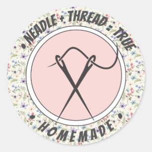 Needle+tread=true Homemade on wildflowers pattern Classic Round Sticker