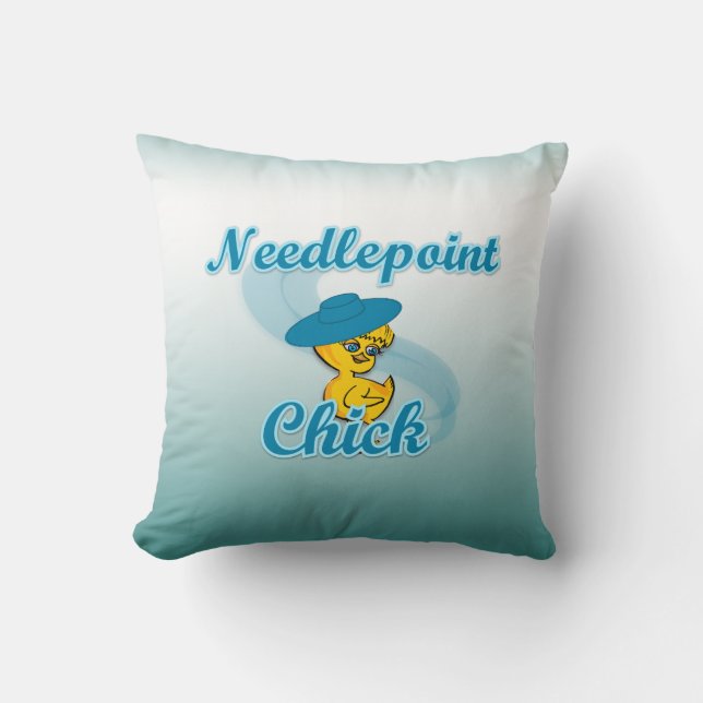 Needlepoint Chick #3 Throw Pillow (Front)