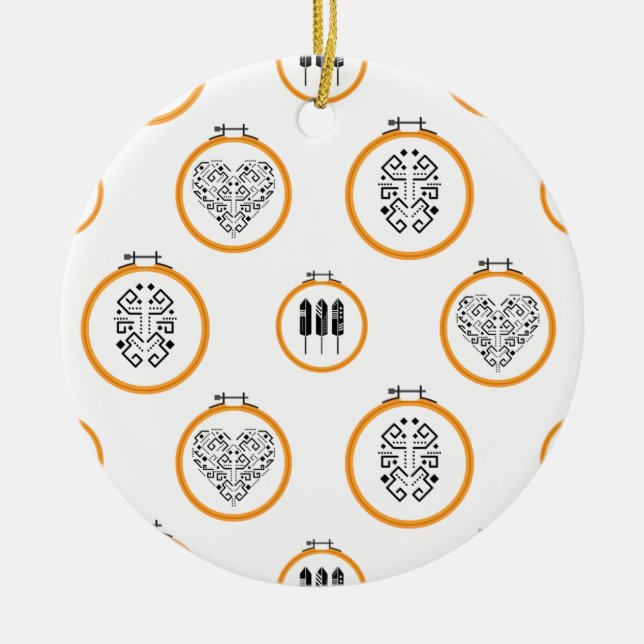 Needlepoint embroidery frames ceramic ornament (Front)