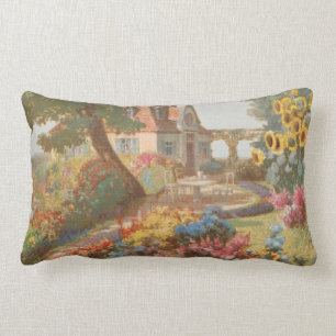 Needlepoint Style Garden House Lumbar Pillow