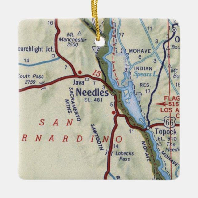 Needles CA Vintage Map Ceramic Ornament (Front)