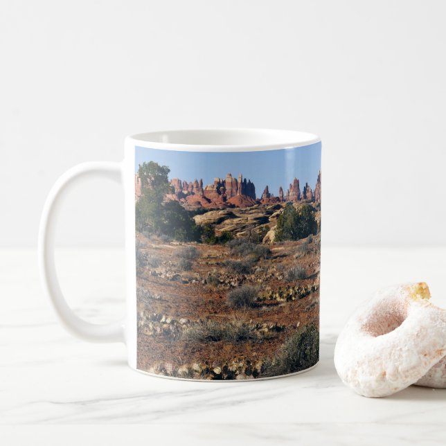 Needles from Pothole Point Trail at Canyonlands Coffee Mug (With Donut)