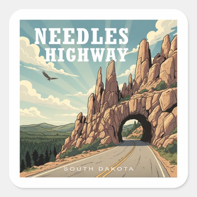 Needles Highway South Dakota Eagle Square Sticker (Front)