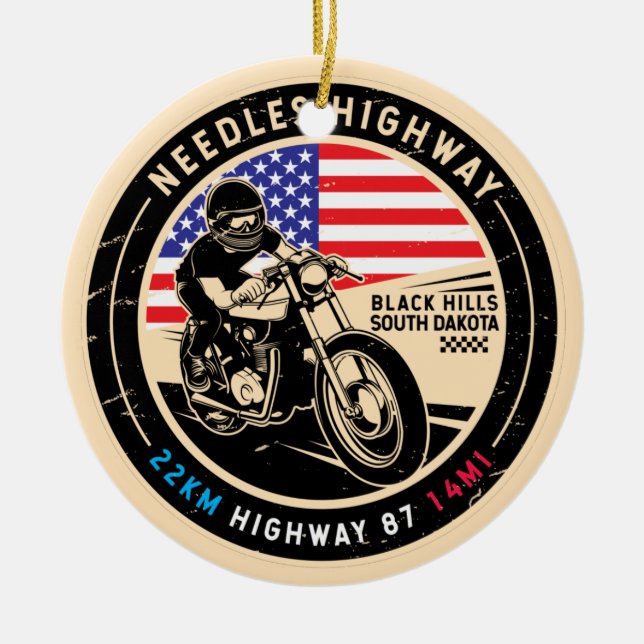 Needles Highway South Dakota Motorcycle Ceramic Ornament (Front)